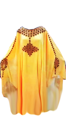 Yellow Embroidered Georgette Stitched Islamic Farasha 1
