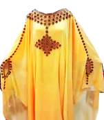 Yellow Embroidered Georgette Stitched Islamic Farasha