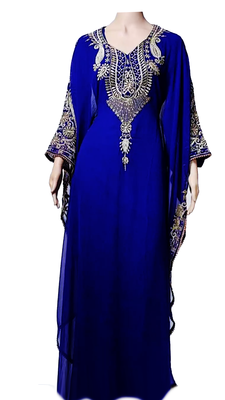 Royal Blue Embroidered Georgette Stitched Islamic Farasha 1