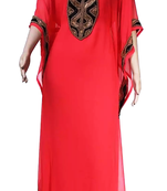 Peach Embroidered Georgette Stitched Islamic Farasha