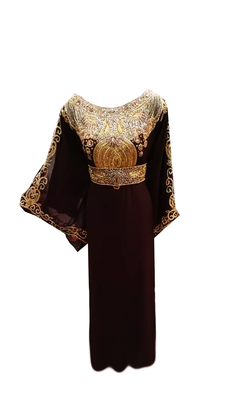 Brown Embroidered Georgette Stitched Islamic Farasha 1