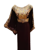 Brown Embroidered Georgette Stitched Islamic Farasha
