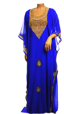 Royal Blue Embroidered Georgette Stitched Islamic Farasha 1