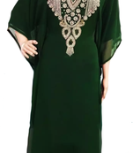 Green Embroidered Georgette Stitched Islamic Farasha