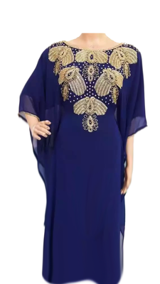 Navy Blue Embroidered Georgette Stitched Islamic Farasha 1