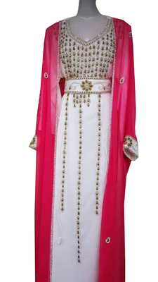 Pink And White Embroidered Georgette Stitched Islamic Kaftan 1
