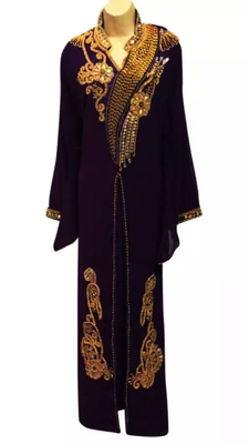 Wine Embroidered Georgette Stitched Islamic Kaftan 1