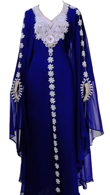 Navy Blue Embroidered Georgette Stitched Islamic Kaftan 1