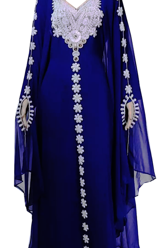 Navy Blue Embroidered Georgette Stitched Islamic Kaftan