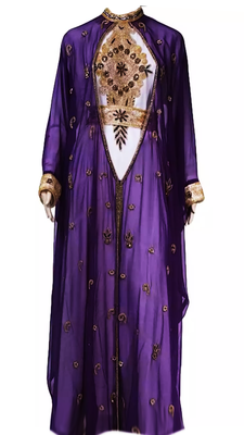 Purple And White Embroidered Georgette Stitched Islamic Kaftan 1