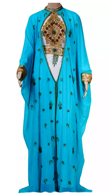 Firozi And White Embroidered Georgette Stitched Islamic Kaftan 1