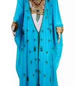 Firozi And White Embroidered Georgette Stitched Islamic Kaftan