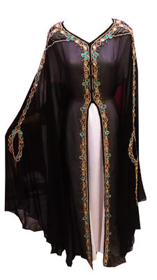Black And White Embroidered Georgette Stitched Islamic Kaftan 1