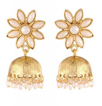 pearl gold plated flower cute ethnic traditional jhumki earring 1