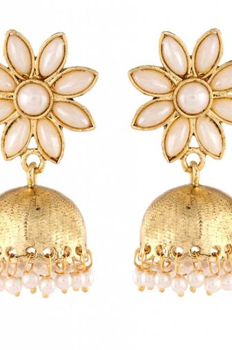 pearl gold plated flower cute ethnic traditional jhumki earring