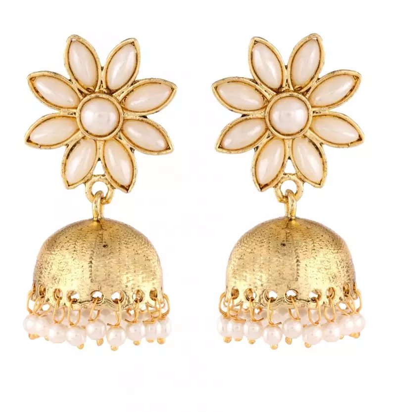 pearl gold plated flower cute ethnic traditional jhumki earring