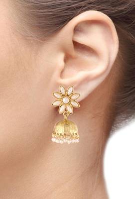 pearl gold plated flower cute ethnic traditional jhumki earring 3