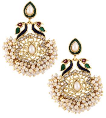 peacock mayur meenakari pearl gold plated chaand bali earring 1