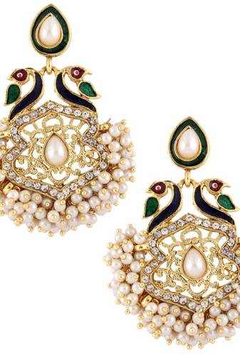 peacock mayur meenakari pearl gold plated chaand bali earring