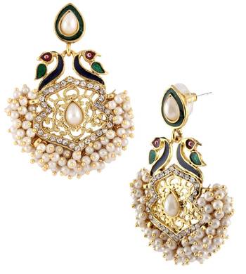 peacock mayur meenakari pearl gold plated chaand bali earring 2