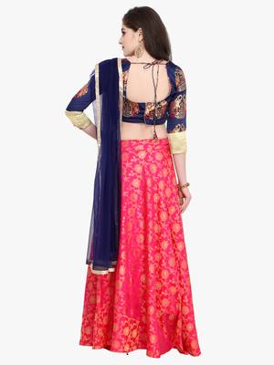 Pink abstract print silk semi stitched lehenga with dupatta 2