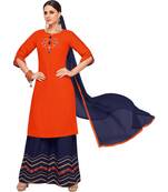 Orange & Navy Blue Rayon Embroidered Women's Palazzo Suit