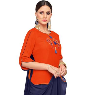 Orange & Navy Blue Rayon Embroidered Women's Palazzo Suit 2