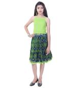Green Cotton Printed Set of Skirt and Top for Girls