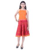 Orange Cotton Printed Set of Skirt and Top for Girls