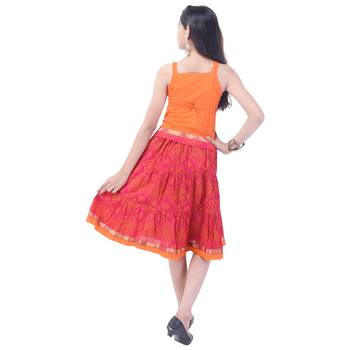 Orange Cotton Printed Set of Skirt and Top for Girls 2