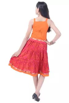 Orange Cotton Printed Set of Skirt and Top for Girls