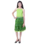 Green Cotton Printed Set of Skirt and Top for Girls