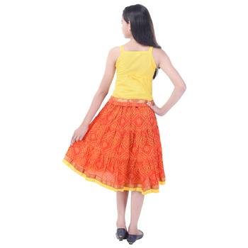 Yellow Cotton Printed Set of Skirt and Top for Girls 2