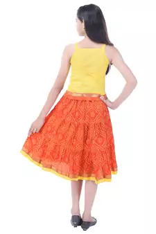 Yellow Cotton Printed Set of Skirt and Top for Girls
