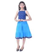 Blue Cotton Printed Set of Skirt and Top for Girls