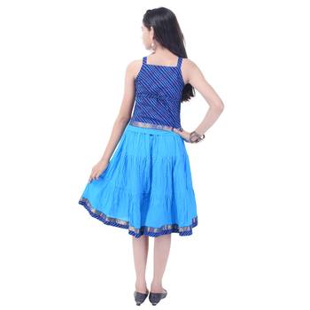 Blue Cotton Printed Set of Skirt and Top for Girls 2