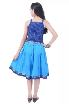 Blue Cotton Printed Set of Skirt and Top for Girls