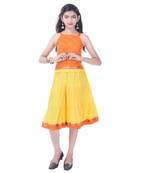 Orange Cotton Printed Set of Skirt and Top for Girls