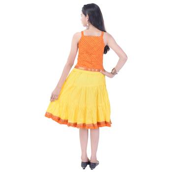 Orange Cotton Printed Set of Skirt and Top for Girls 2