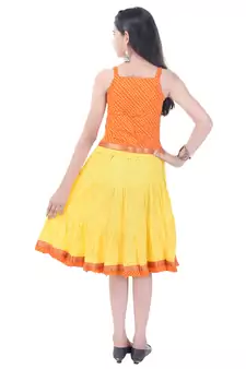 Orange Cotton Printed Set of Skirt and Top for Girls