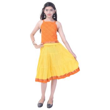 Orange Cotton Printed Set of Skirt and Top for Girls 4