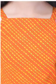 Orange Cotton Printed Set of Skirt and Top for Girls