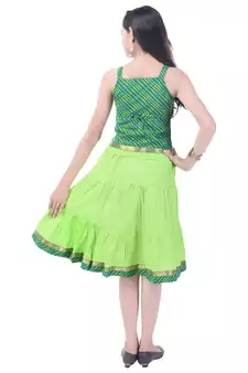 Green Cotton Printed Set of Skirt and Top for Girls