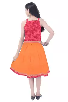 Pink Cotton Printed Set of Skirt and Top for Girls