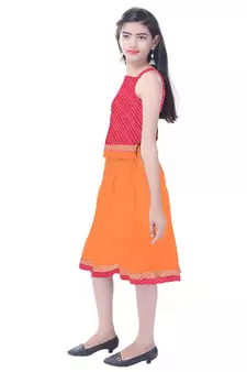 Pink Cotton Printed Set of Skirt and Top for Girls