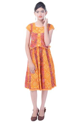 Multicolor Cotton Printed Set of Skirt and Top for Girls