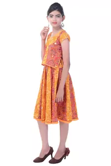 Multicolor Cotton Printed Set of Skirt and Top for Girls