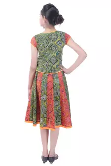 Multicolor Cotton Printed Set of Skirt and Top for Girls