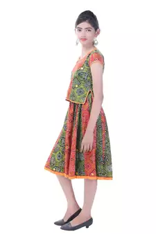 Multicolor Cotton Printed Set of Skirt and Top for Girls