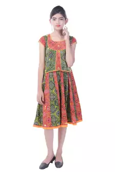 Multicolor Cotton Printed Set of Skirt and Top for Girls